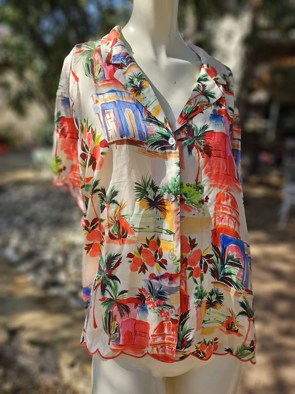 New Marine Layer Women's Paloma Resort Shirt Tropical Italian Vacation XL